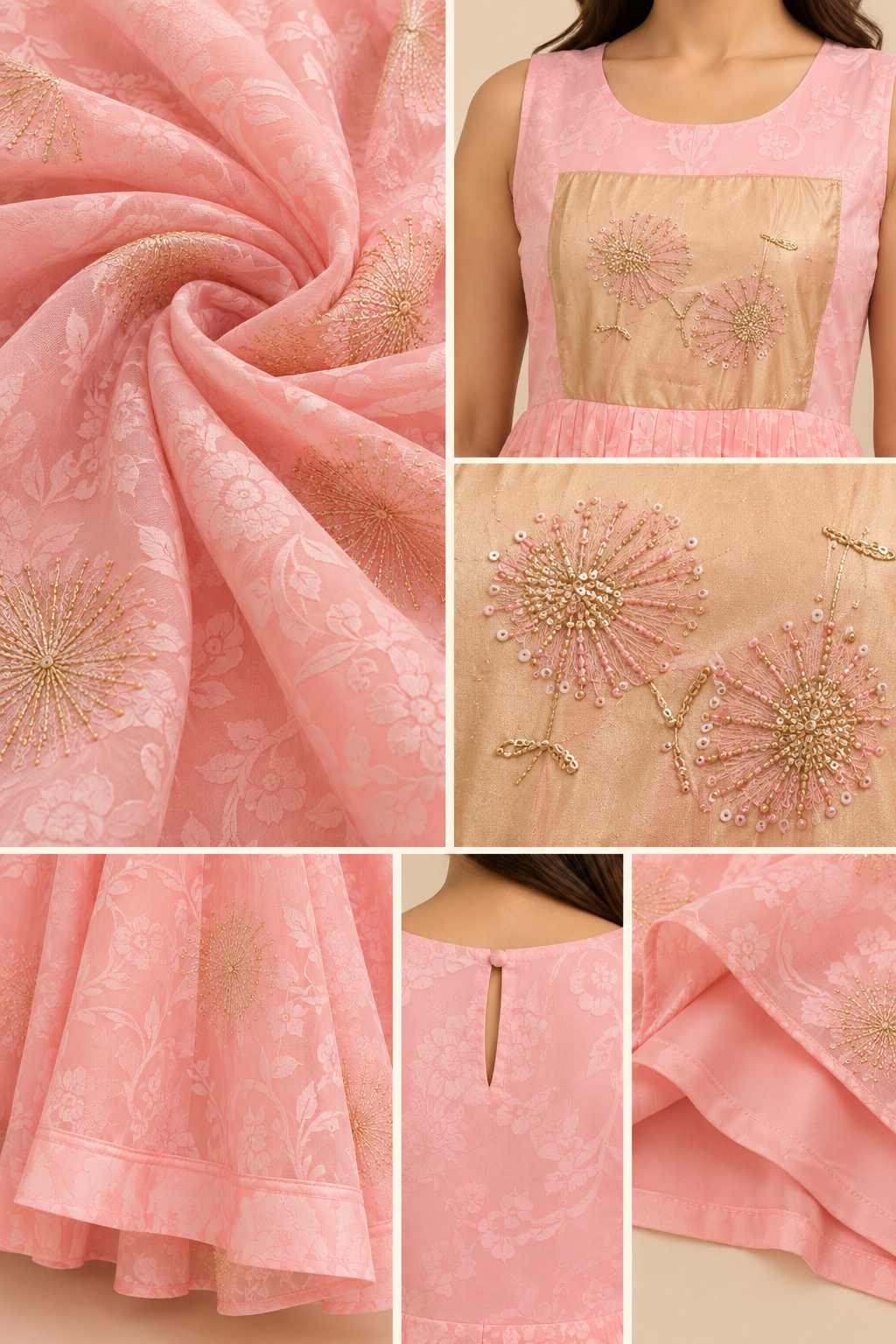 Blush Pink Floral Embroidered Dress Set
