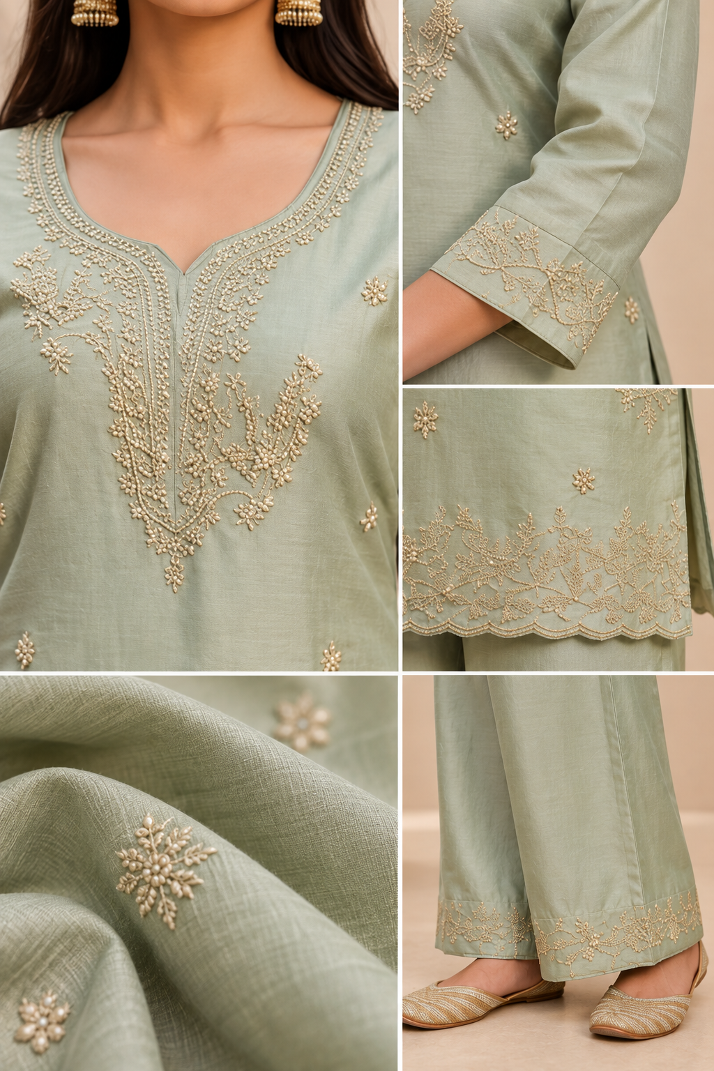 Sage Mist Embroidered 2-Piece Kurti Set