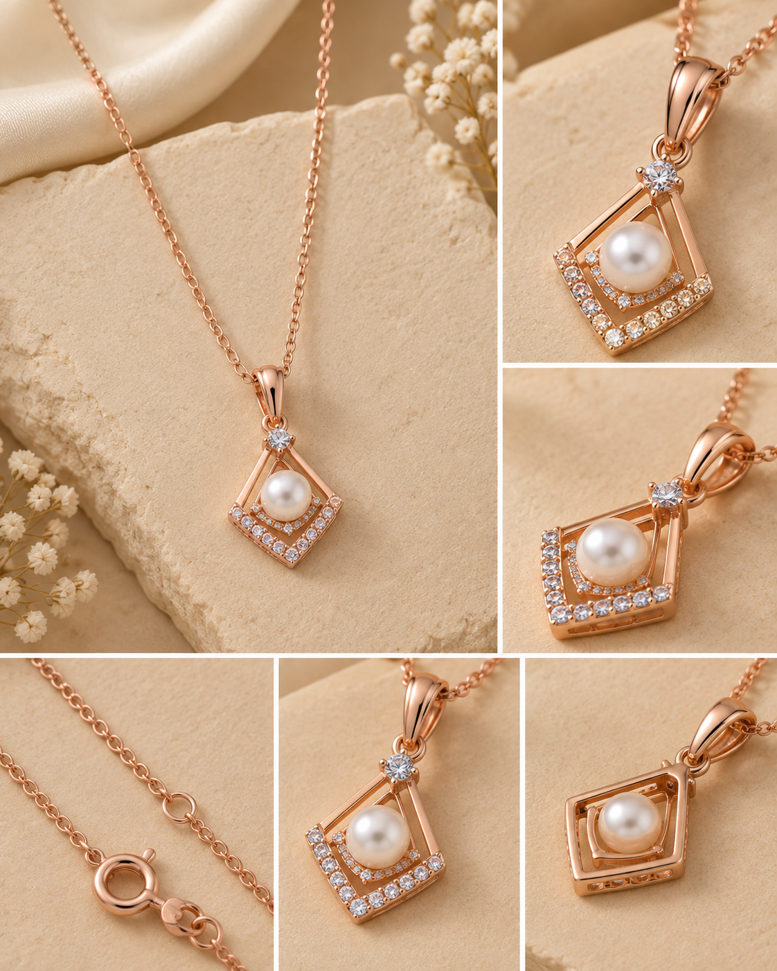 Celeste Pearl Geometric Pendant Necklace