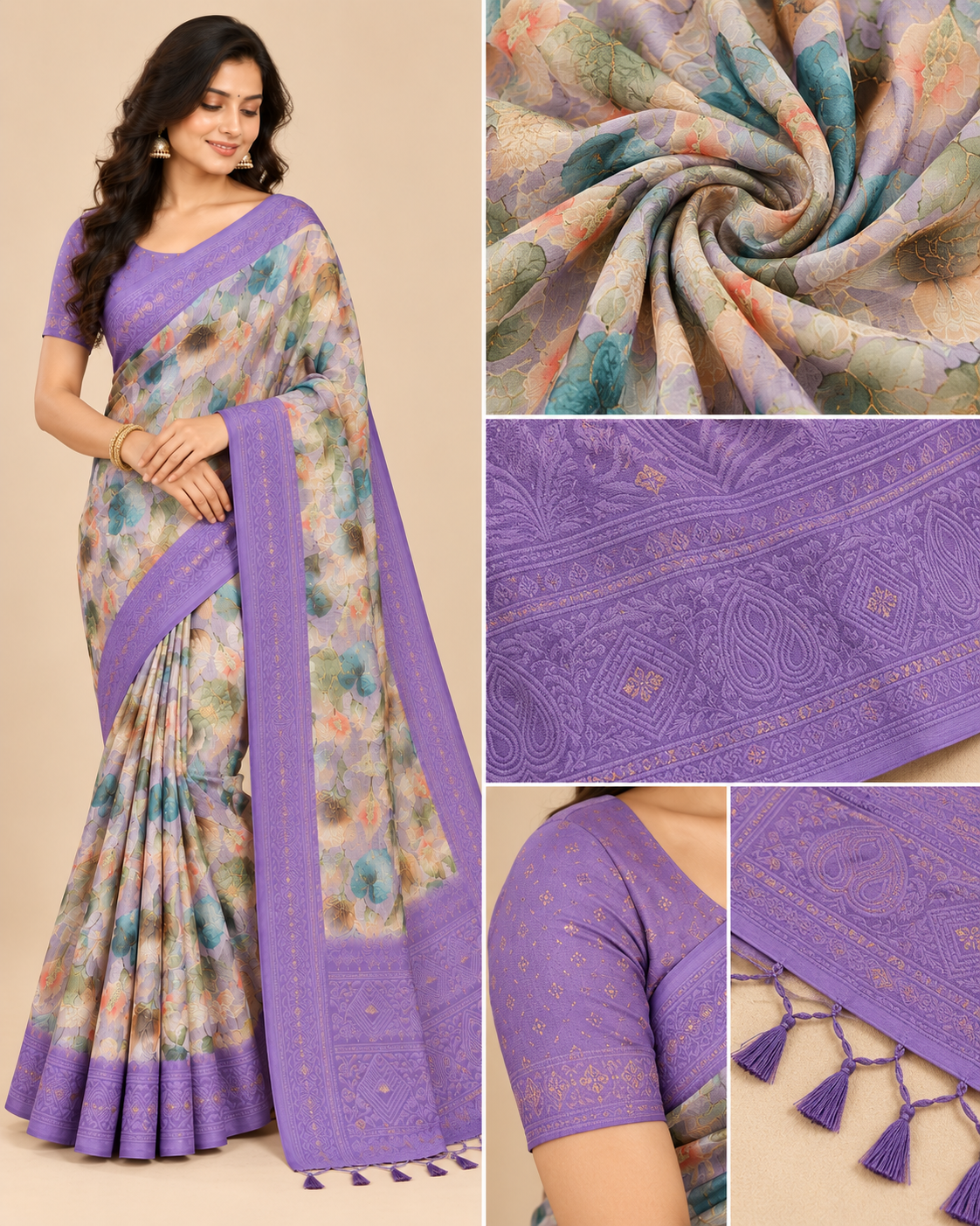 Misty Bloom Raw Silk Saree