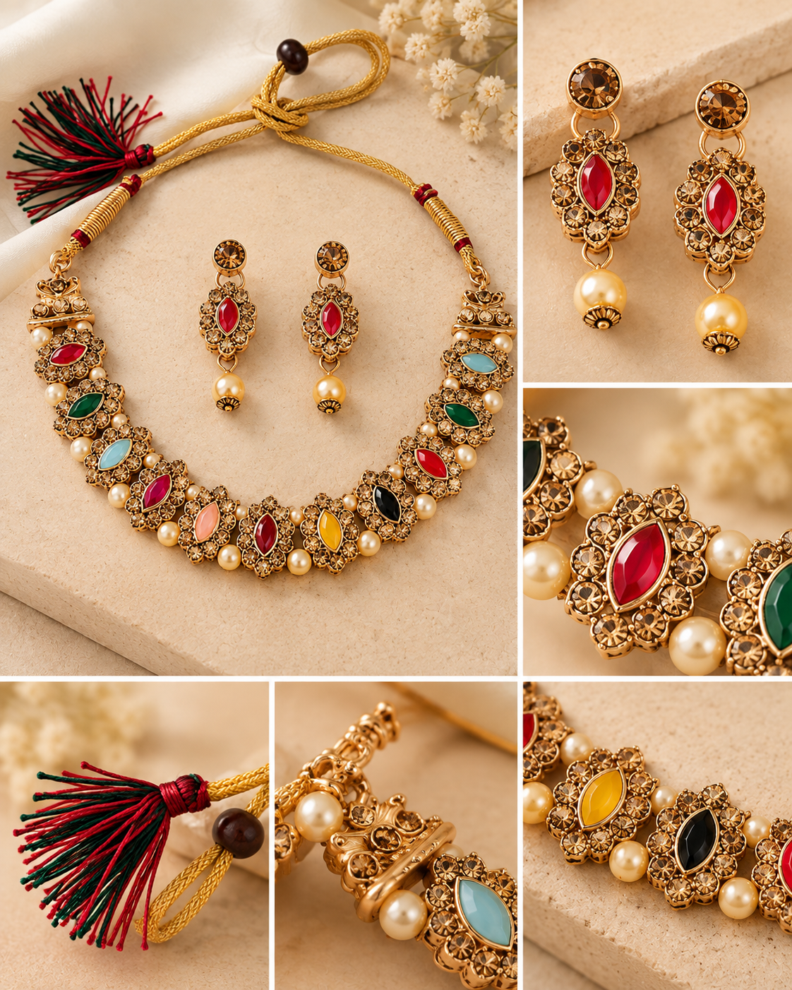 Rajwadi Multicolor Kundan Necklace Set