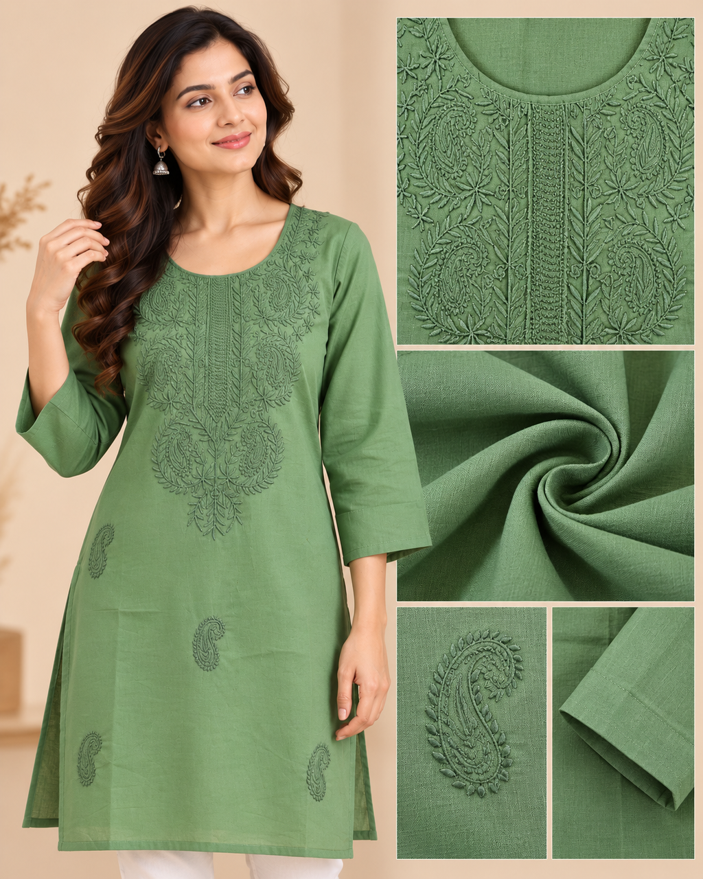 Sage Green Floral Embroidered Short Top