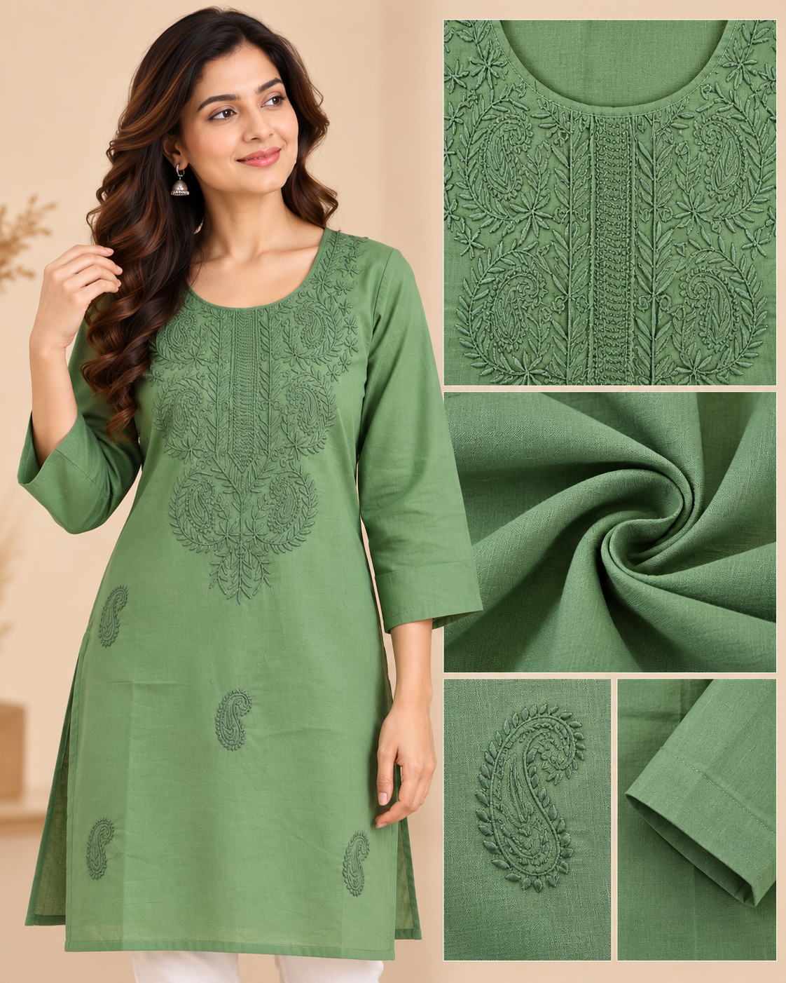 Sage Green Floral Embroidered Short Top