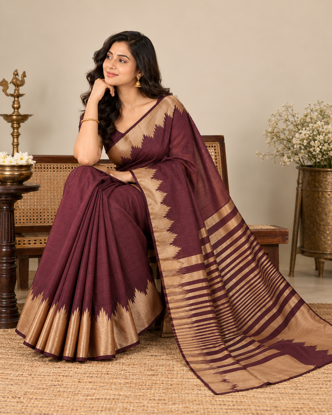 Mauve Gold Raw Silk Saree