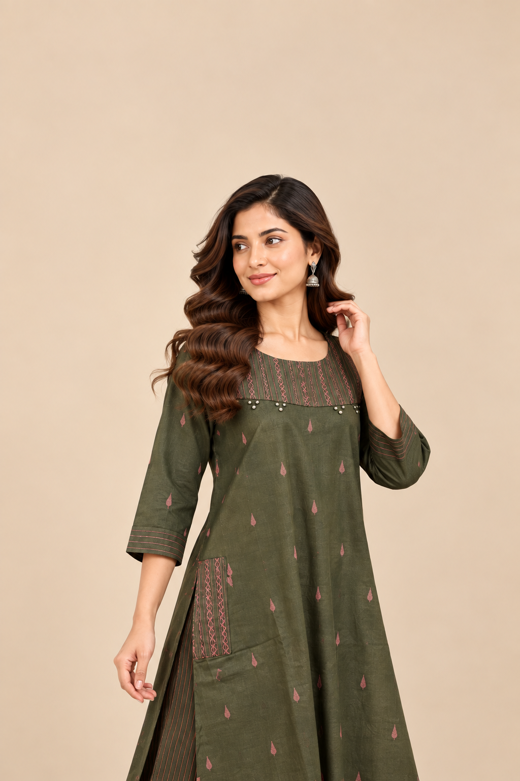 Sage Green Printed Two-Piece Kurti Set