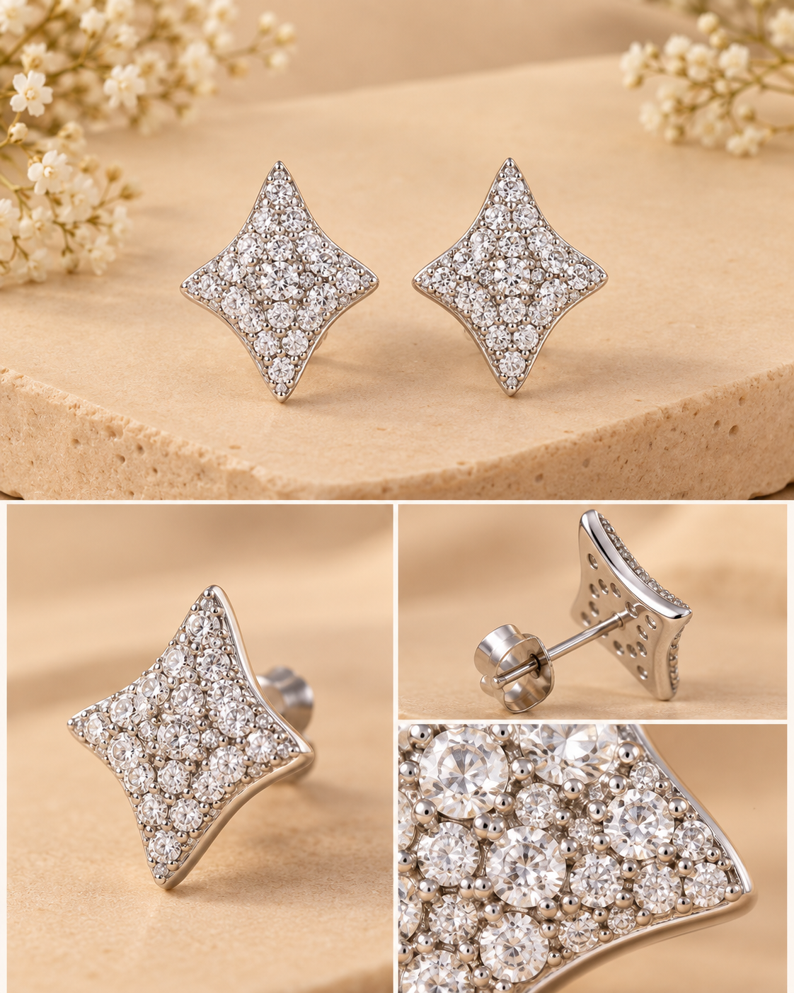 Silver Crystal Star Stud Earrings