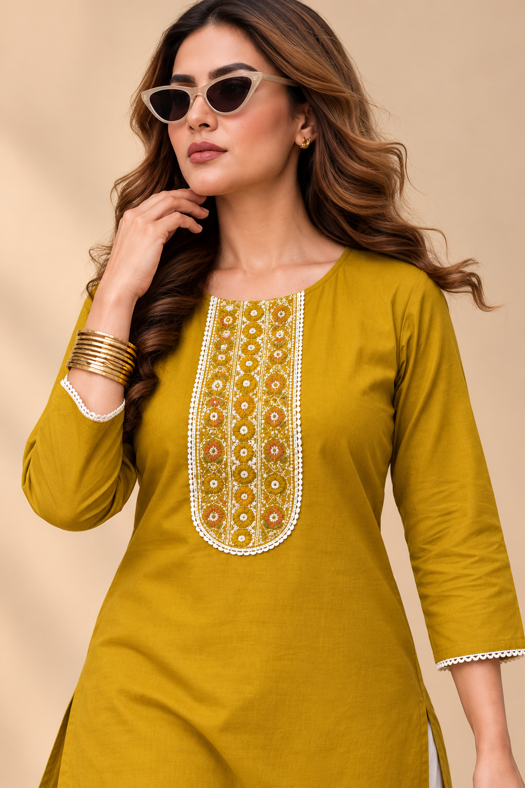 Embroidered Cotton Short Top & Palazzo Co-Ord Set - Mustard
