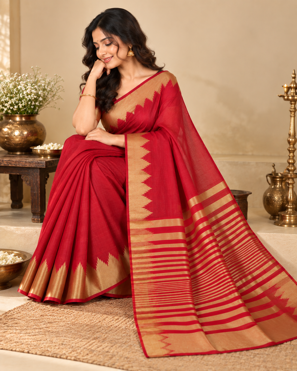 Terracotta Gold Raw Silk Saree