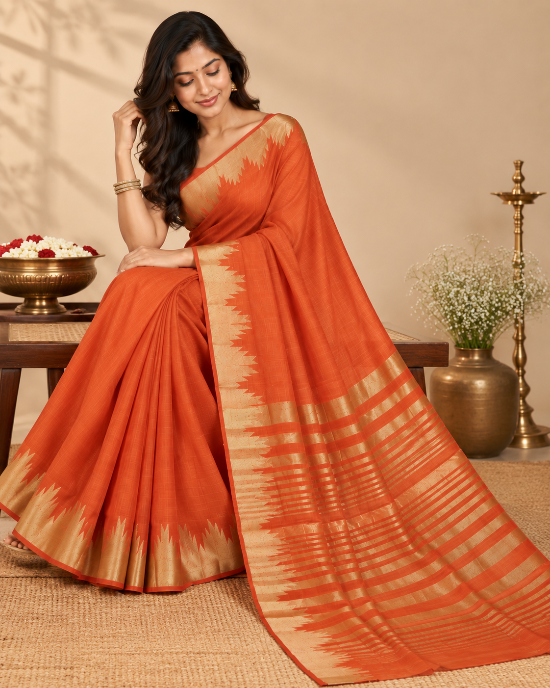 Coral Gold Raw Silk Saree