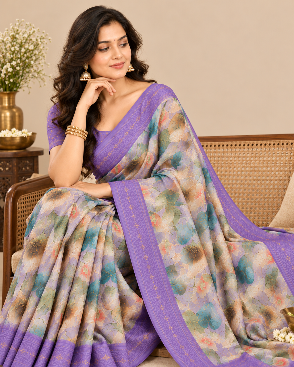 Misty Bloom Raw Silk Saree