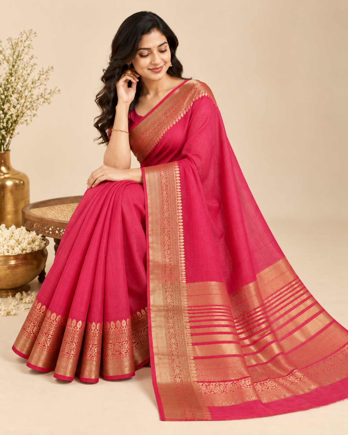 Dusty Rose Gold Zari Raw Silk Saree