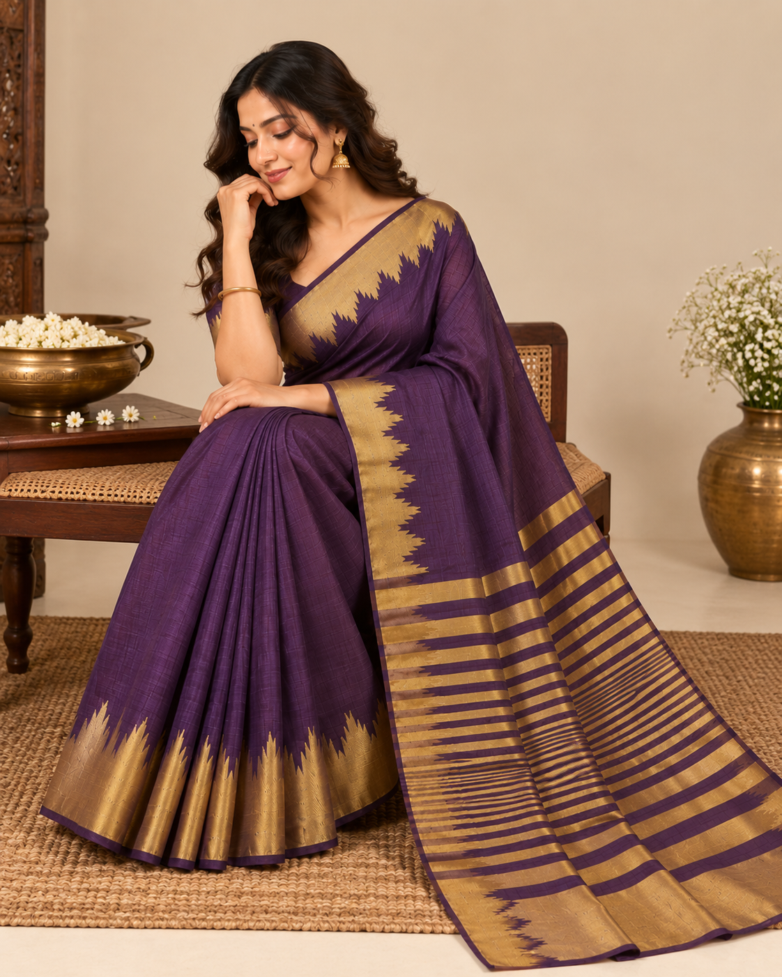 Midnight Navy Gold Raw Silk Saree
