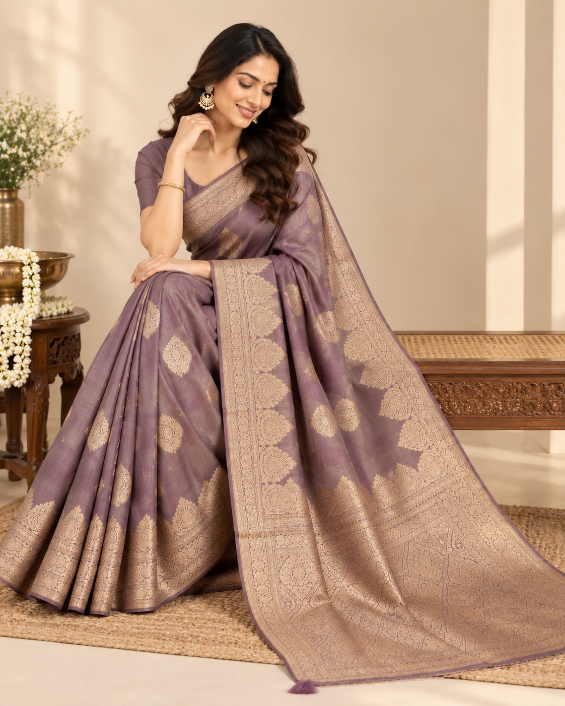 Purple Gold Raw Silk Saree