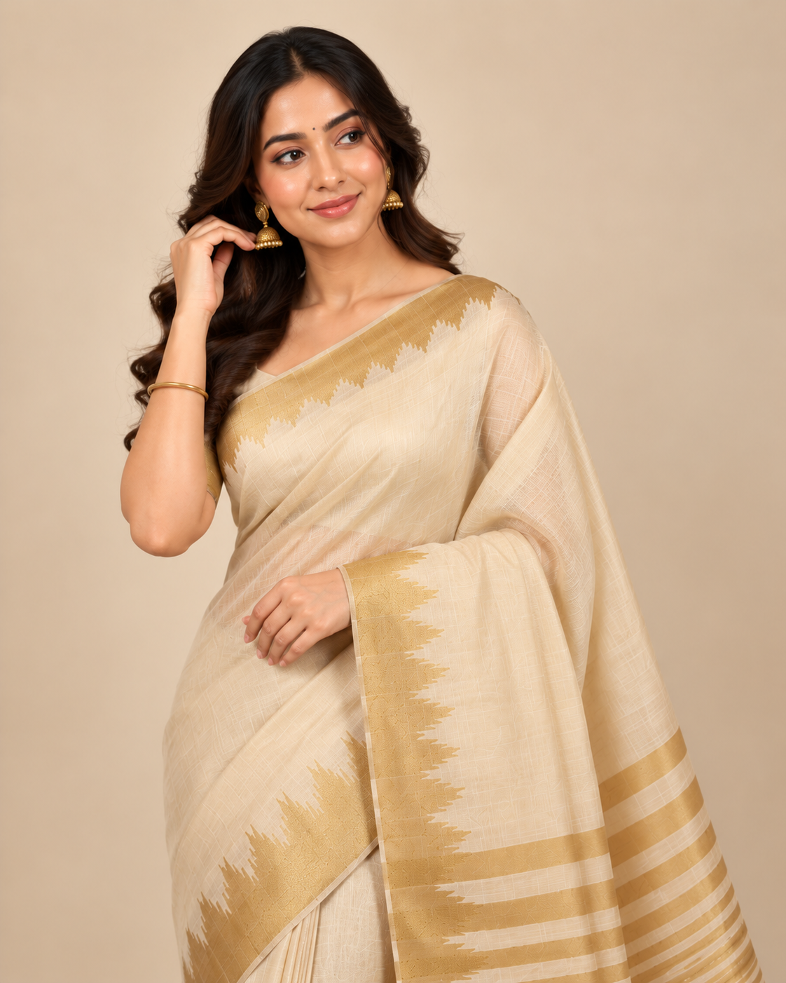 Ivory Gold Raw Silk Saree