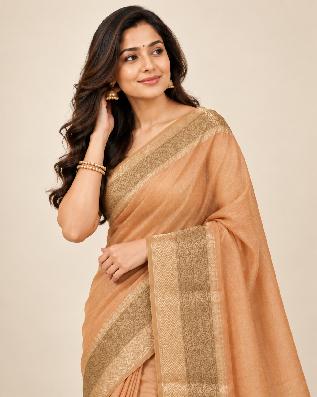 Antique Gold Floral Zari Saree