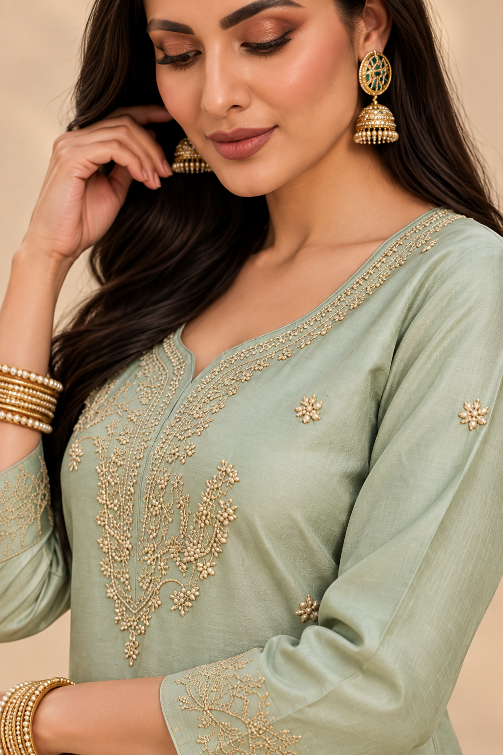 Sage Mist Embroidered 2-Piece Kurti Set