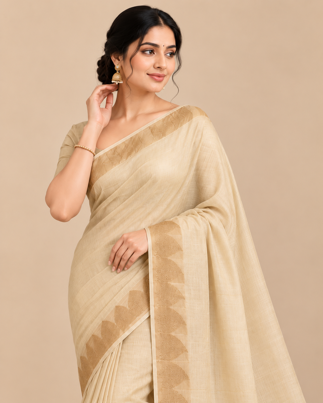 Ivory Gold Paisley Raw Silk Saree