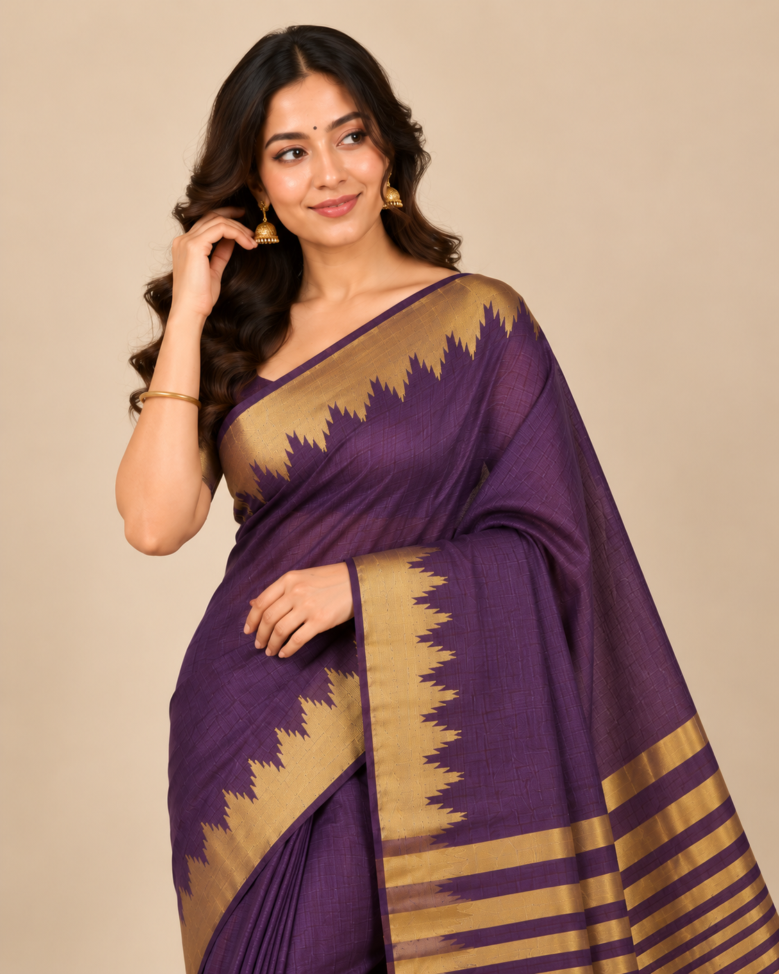 Midnight Navy Gold Raw Silk Saree