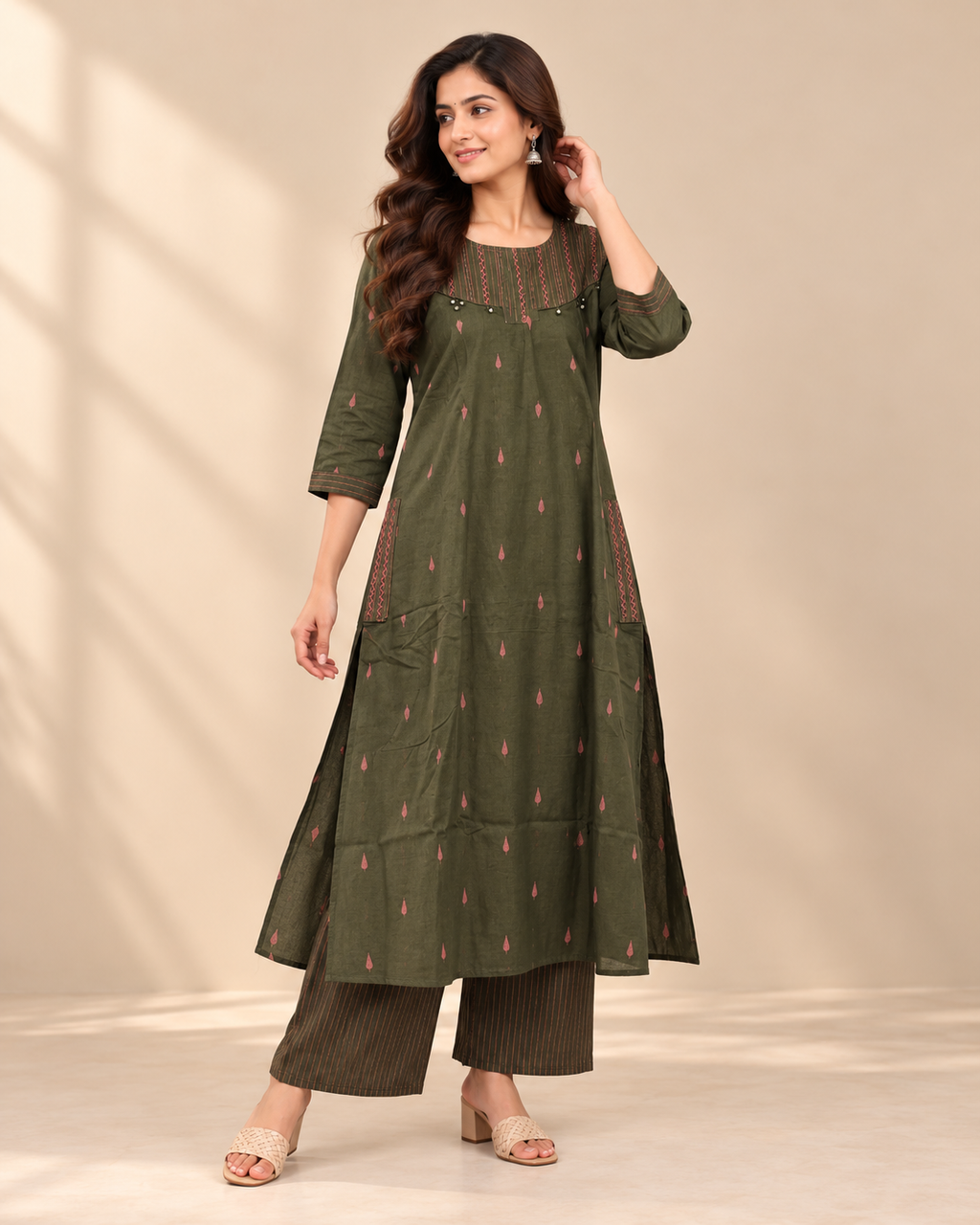Sage Green Printed Two-Piece Kurti Set