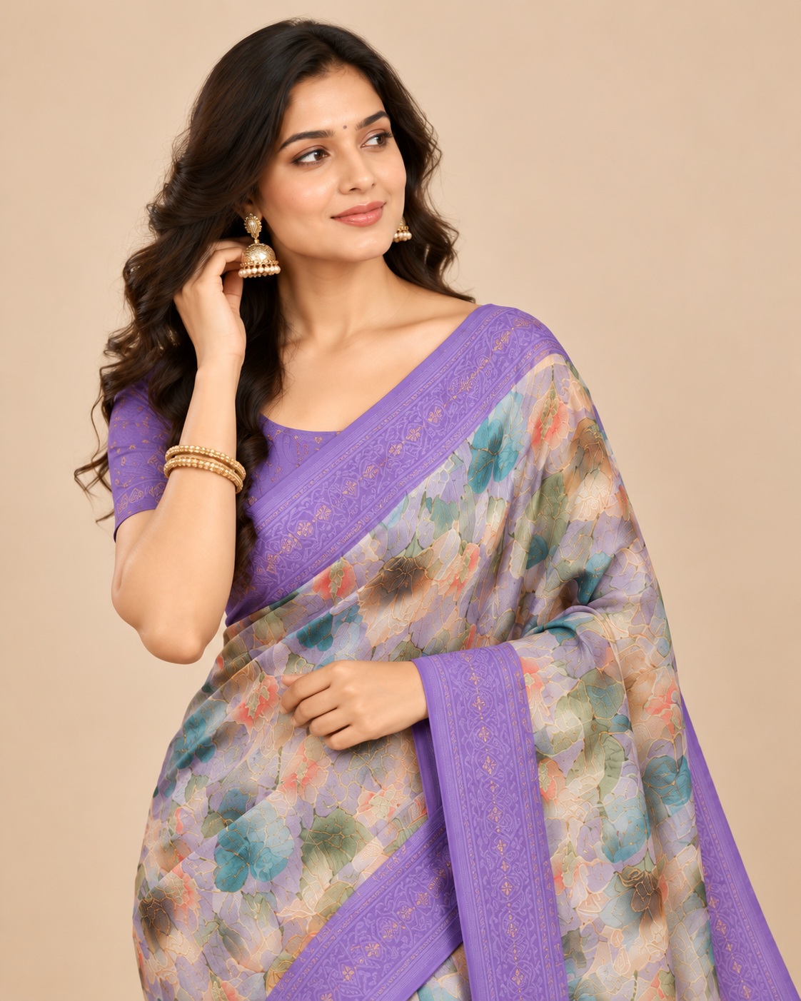 Misty Bloom Raw Silk Saree