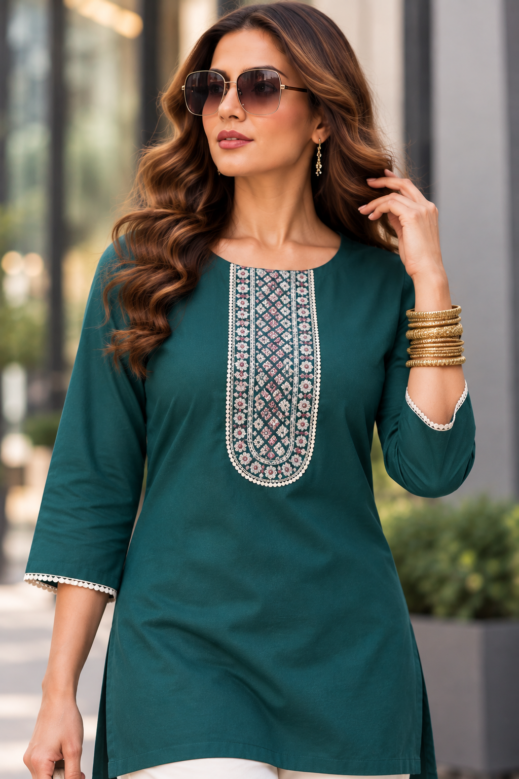 Embroidered Cotton Short Top & Palazzo Co-Ord Set – Teal