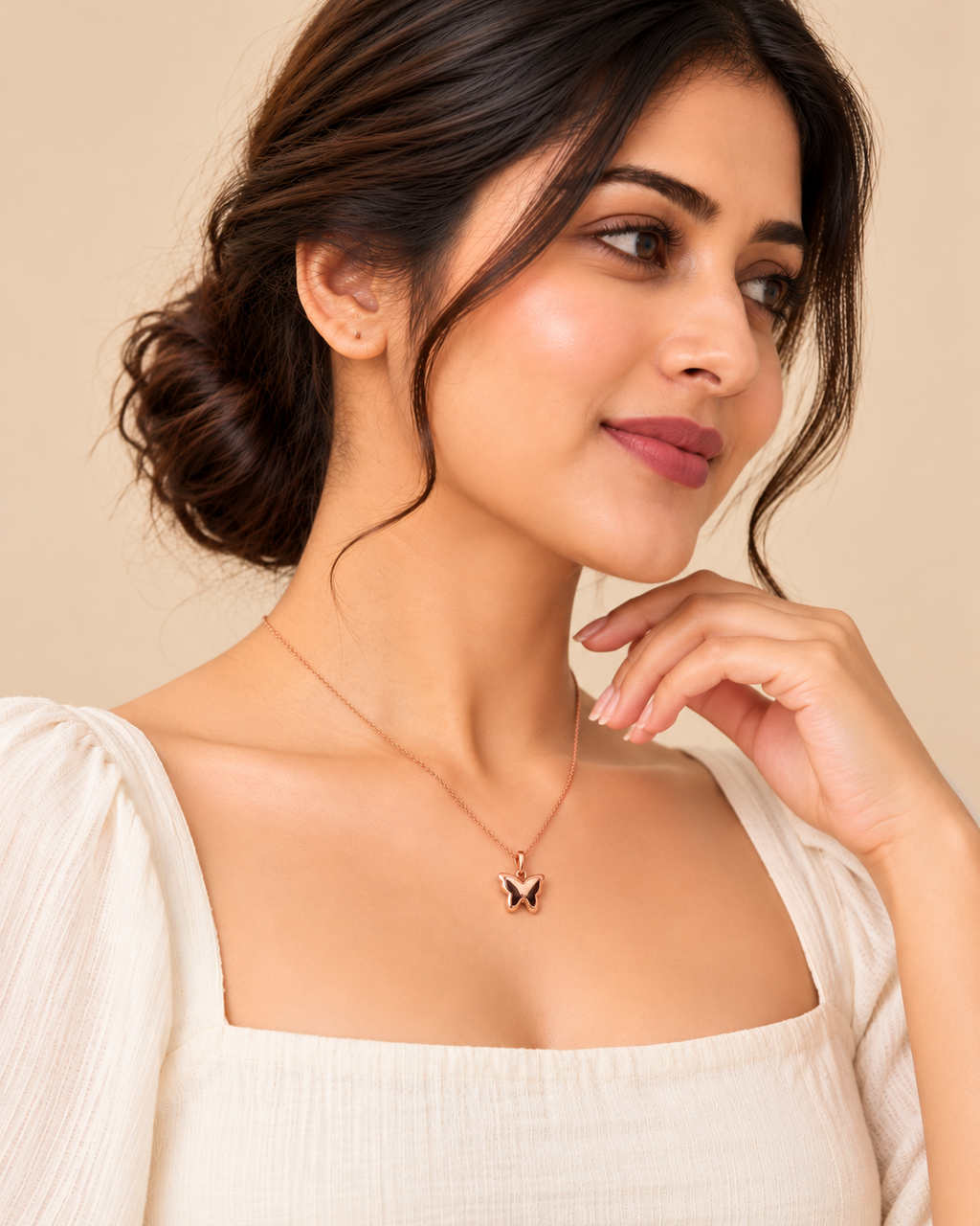 Rose Gold Butterfly Pendant Necklace