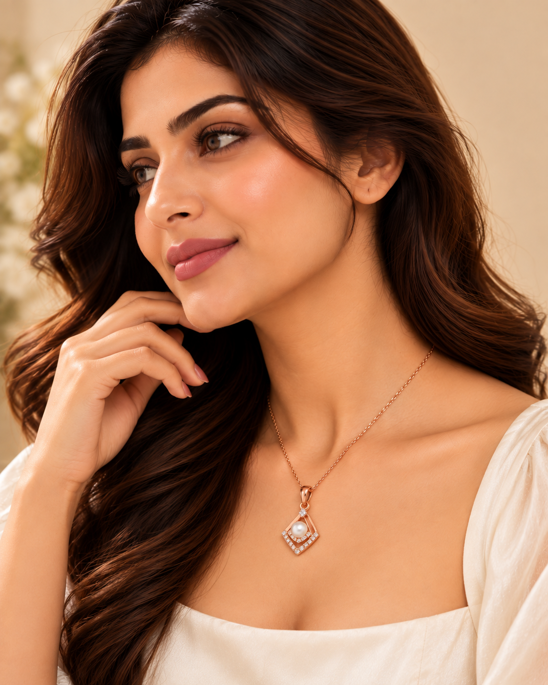 Celeste Pearl Geometric Pendant Necklace