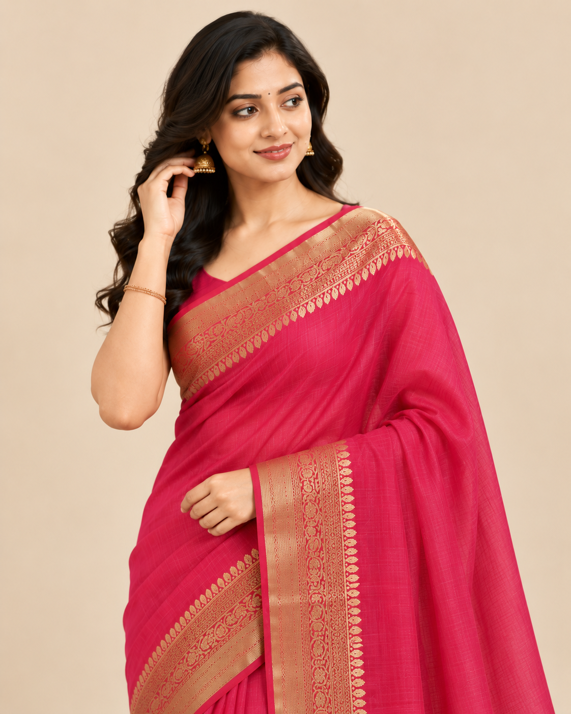 Dusty Rose Gold Zari Raw Silk Saree