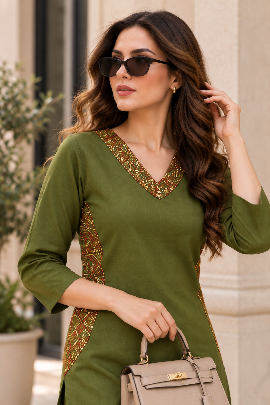 Olive Green Embroidered Kurta & Pant Set