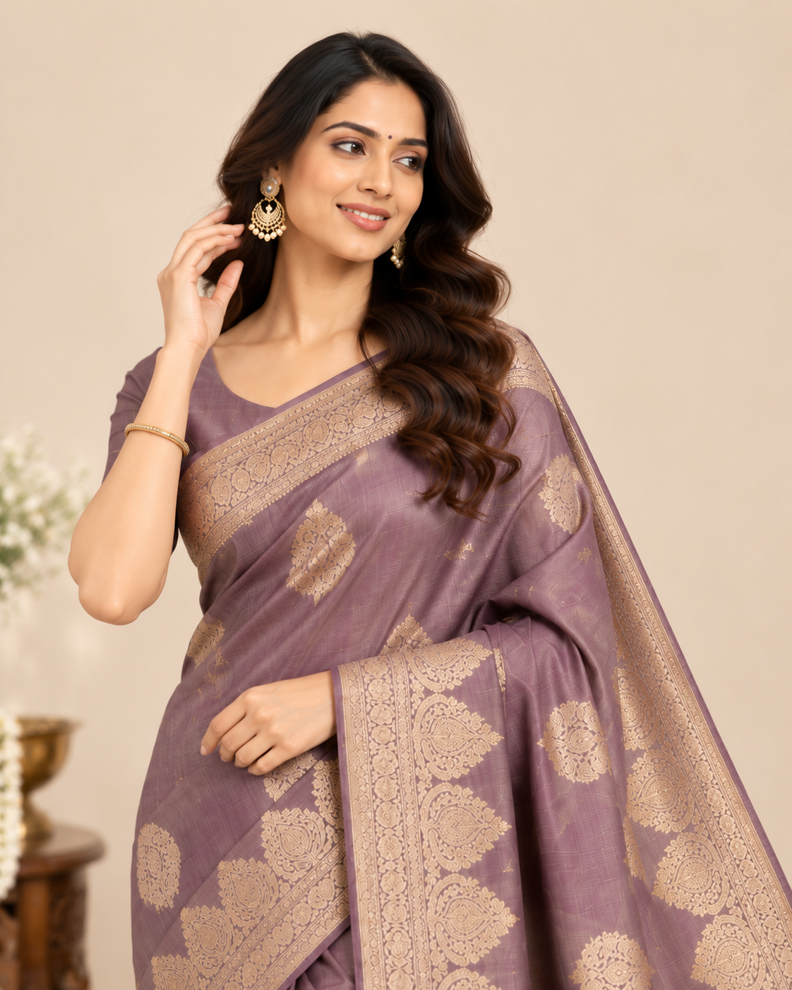 Purple Gold Raw Silk Saree