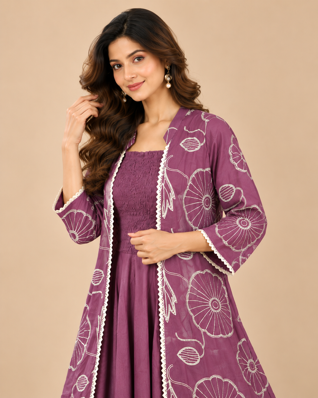 Mauve Floral Belted Midi Dress