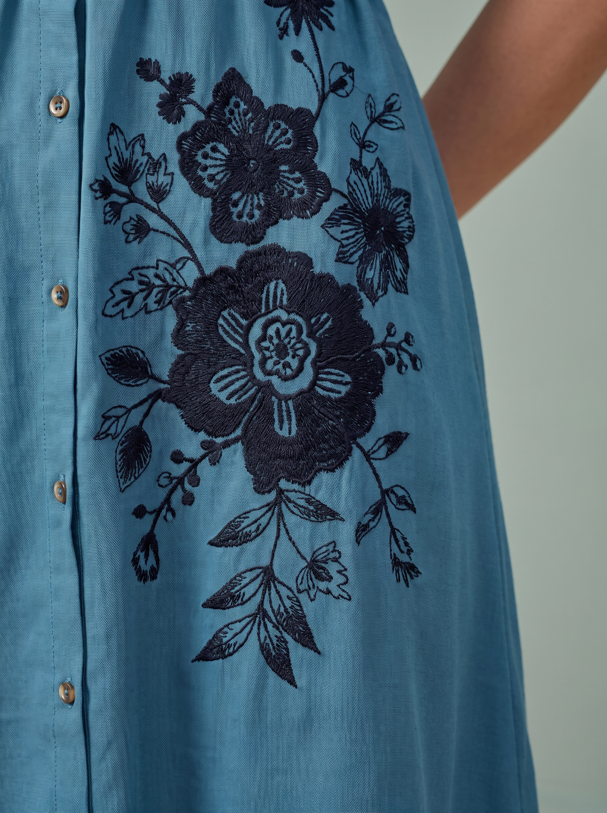 Teal Blue Embroidered Midi Gown