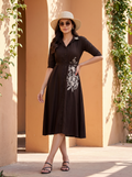 Chocolate Brown Embroidered Midi Gown