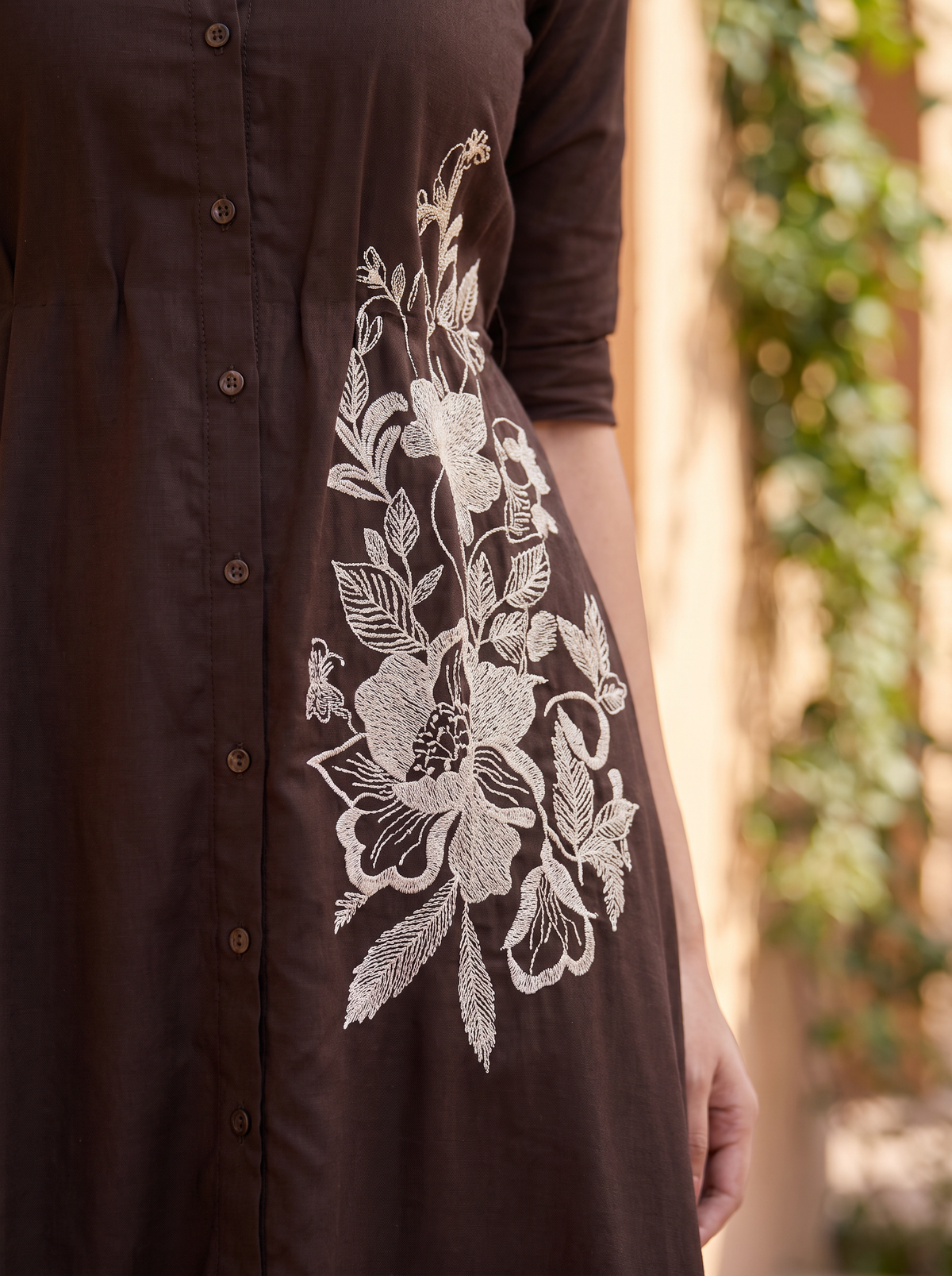 Chocolate Brown Embroidered Midi Gown